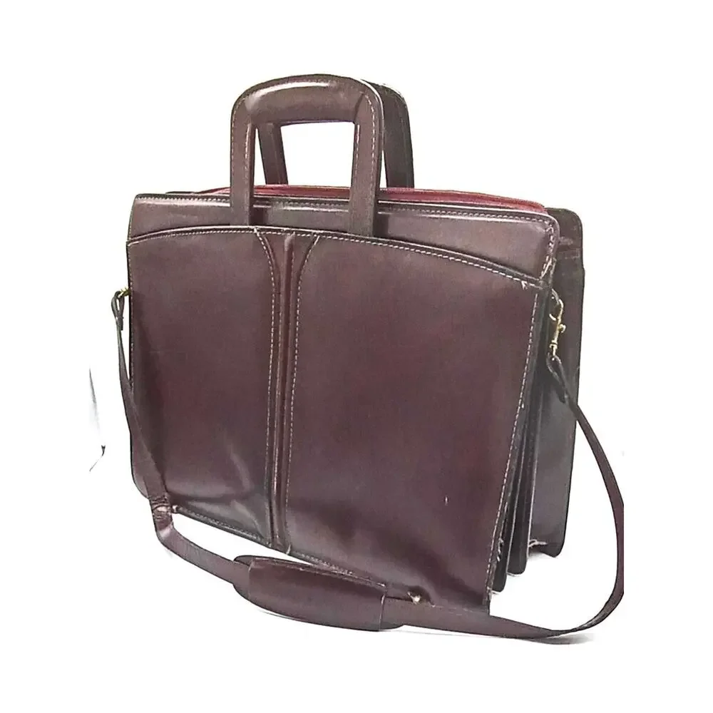 VTG Leather Briefcase Heritage Top Grain Burgandy Handles & Shoulder Strap
